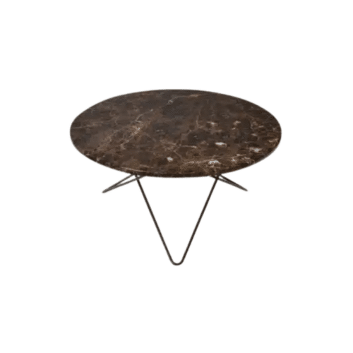 OX Denmarq O table, Svartlackat stativ Brun marmor H40 Ø80