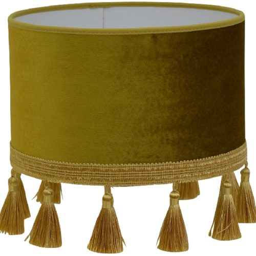 Lampskärm Roma Guldgul med Frans – Elegant Rund Lampskärm 30 cm