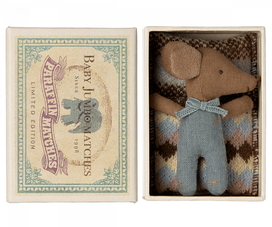 Maileg Sleepy wakey babymus i tändsticksask - Blå