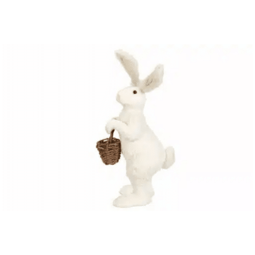 Hare med Korg Vit – golvdekoration 71 cm