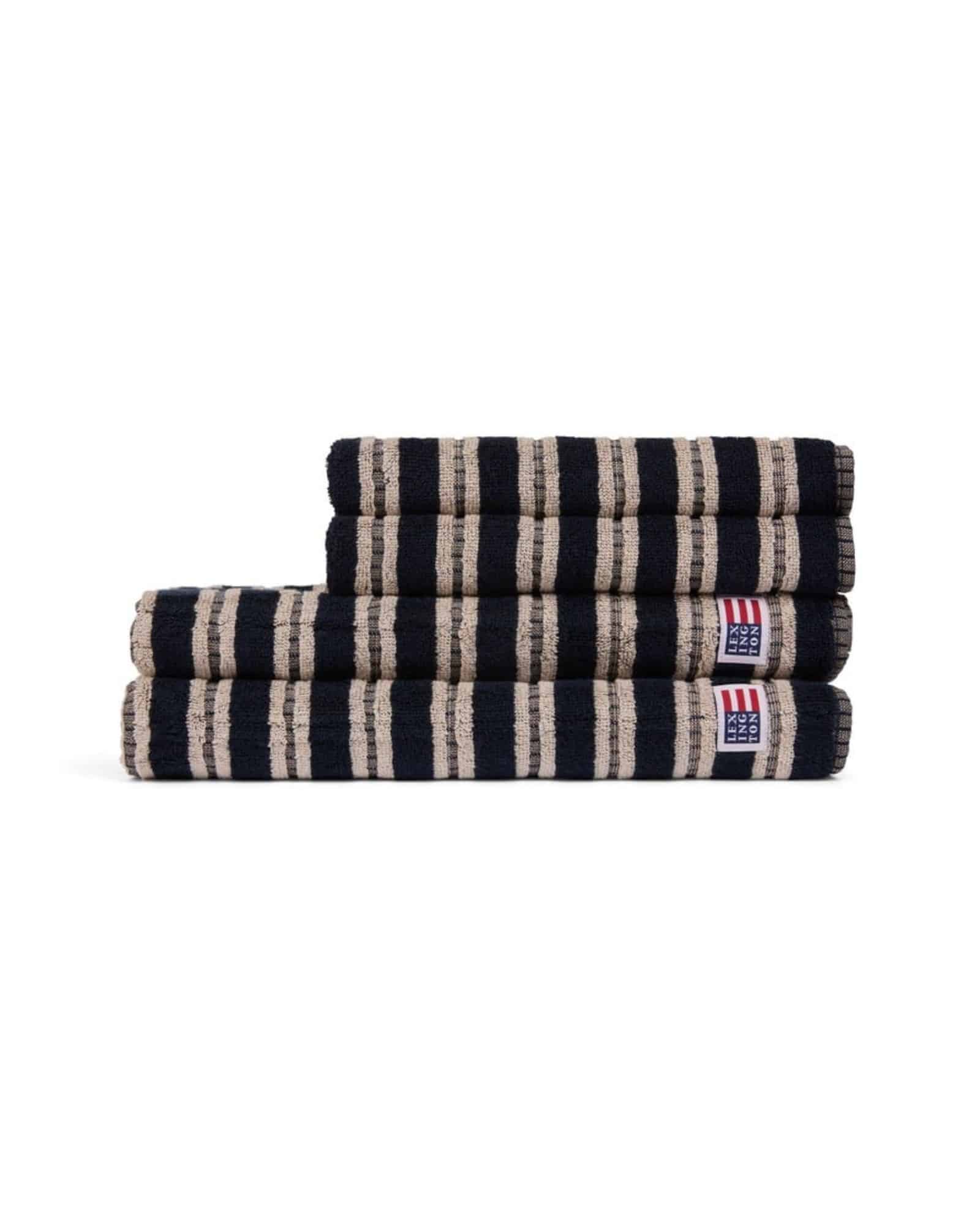 Lexington randig frotté handduk mörkblå/ljusbeige