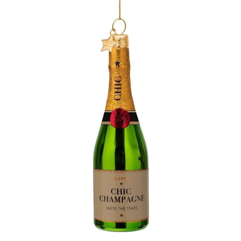 Vondels Ornamentglas grön lyxig champagneflaska H14cm