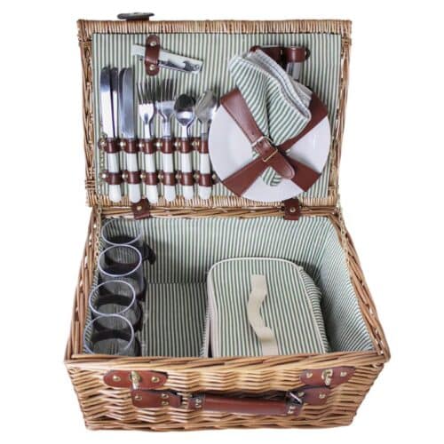 Picknickkorgset Vendela Stor Grön – klassisk picknickkorg i pil