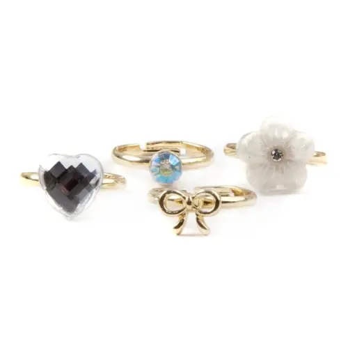 Boutique Sassy ringset för barn med 4 justerbara ringar i guldton med rhinestones, blomma och rosett