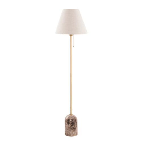 Globen Lighting Gino Golvlampa Brun Marmor – Beige Linneskärm