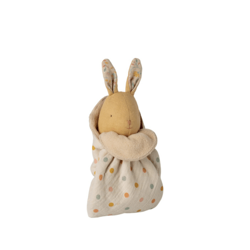 Maileg Lullaby friends kanin mini – Cream Yellow | Mjuk kanin med snuttefilt